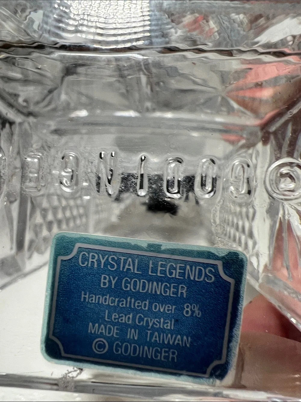 Full Lead Crystal Grandfather Quartz Pendulum Vintage Godinger Mantle Clock